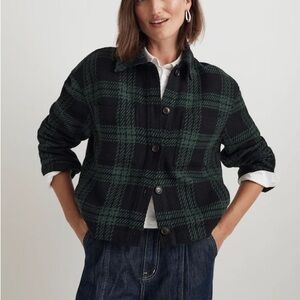 Madewell Flannel Boxy Shirt-Jacket Green Black Plaid